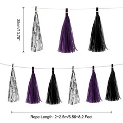 15Pcs Dark Purple，Bright Silver, Black Tassel Garland Banner with Rope