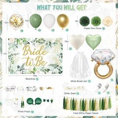 Sage Green Bridal Shower Decorations with Banner, Balloons, and Photo Props