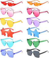 12/24 Pack Fun Mixed Rimless Party Glasses Bulk, Colorful Funny Sunglasses Set f