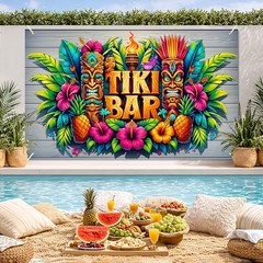 Hawaiian Party Decorations Tiki Bar Banner 71 x 43 Inch Tiki Party Tiki Bar#1