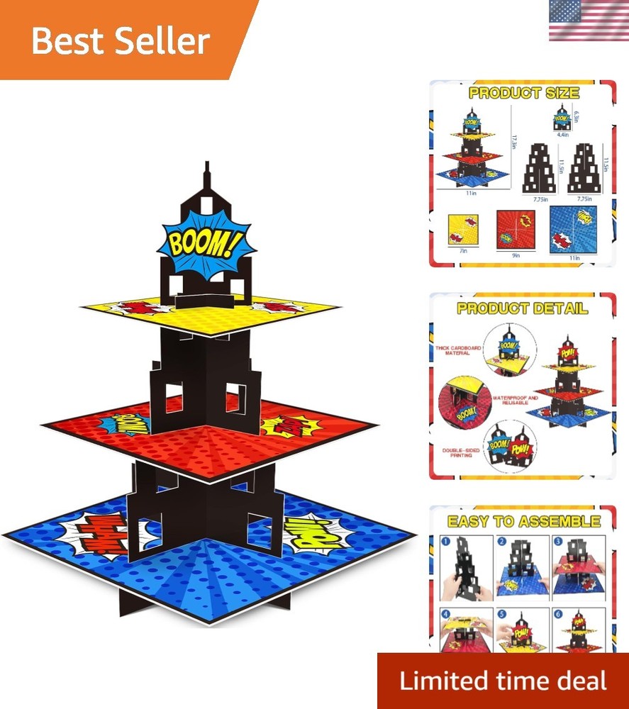 Exciting Superhero Cupcake Holder – 3-Tier Stand for Unforgettable Events