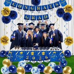 Graduation Decorations 2026 Navy Blue and Gold Grad Decorations Including