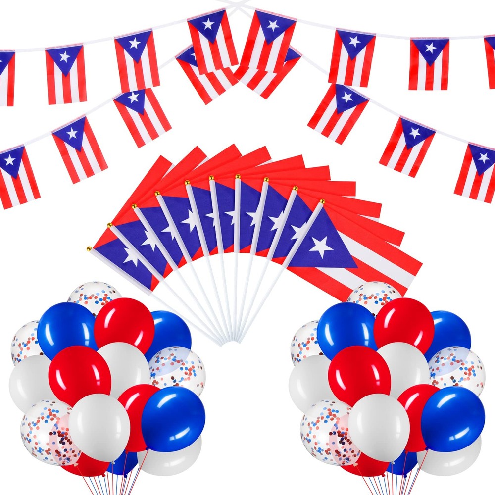 54 Pc Puerto Rico Party Decorations Set – 2 Puerto Rican Flag Banners, 10 Min…