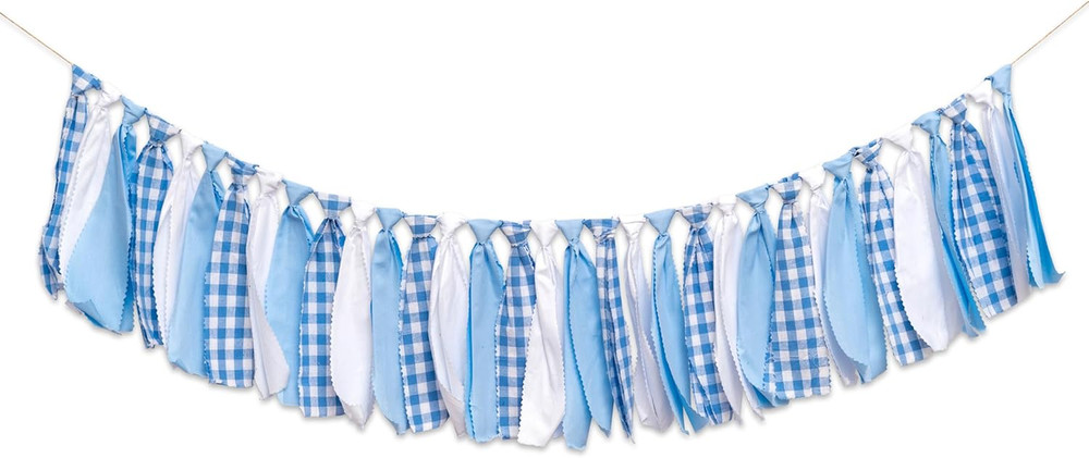Blue and White Gingham Banner/Garland – First Birthday High Chair Banner,Gingham