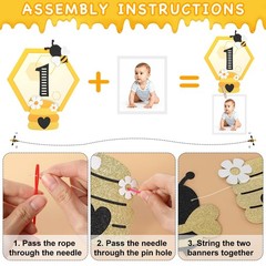 3PCS Happy Bee Day Party Decorations, Bumble Honey Bee 1st Birthday Baby Phot…