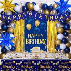 Blue and Gold Birthday Decorations for Men Women, Happy Birthday Decorations for
