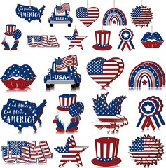 Diverse 24 Pcs Independence Day Tree Decorations – Festive Wooden Ornaments