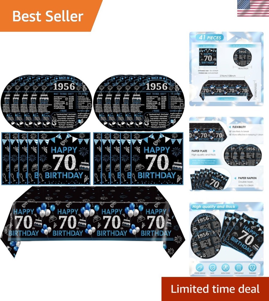 70th Birthday Decorations,41pcs Black Blue Back in 1956 Birthday Decorations …