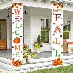 Happy Fall Decorations Pumpkin Maple Leaves Welcome Door Banner Porch Sign 12×72