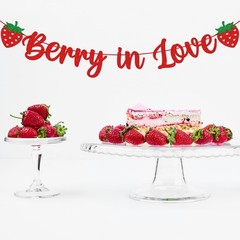 Berry In Love Bridal Shower Banner, Red Glitter
