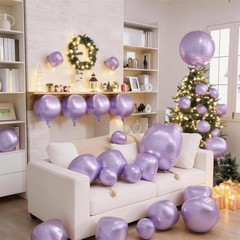 12Pcs Light Purple Round Balloons Foil, 22″ 18″ 15″ 10″ 4D Sphere Balloon, Bi…