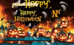 Happy Halloween Backdrop Ghost Pumpkin Flame Haunted House Party Banner 6x4FT