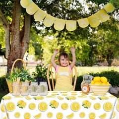 4Pcs Lemon Party Tablecloths, Yellow Tablecloth Plastic, Rectangular Lemonade
