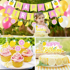 Lemon Party Decorations Happy Birthday Banner Lemon Garland Lemonade Cake Topper