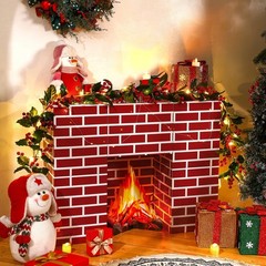 15 PCS Christmas Cardboard Fireplace Prop Fake Fire Flame Red Brick Decor