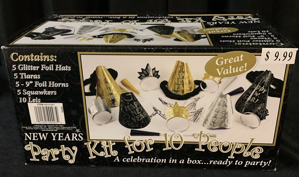 New Years GOLD/SILVER Party Kit For 10 People Hat Tiara Noise Maker Leis 30pc