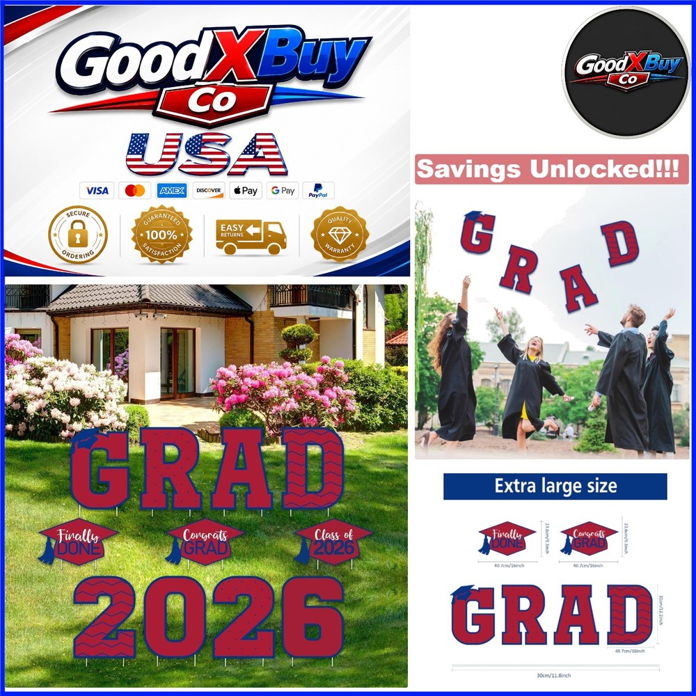Graduation Yard Signs 11 Pcs for 2026 Lawn Party Decor with Stakes Red Blue