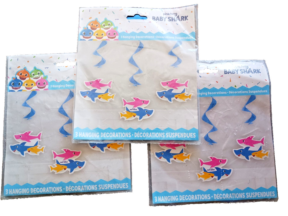 Baby Shark Happy Birthday Party Hanging Swirl Decorations 3 Packs Kids Decor