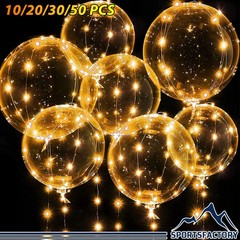10-50 Pack LED Balloons Clear Bubble Bobo Light Up w/Warm White Lights for Party