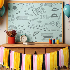 Back to School Decorations Pencil Classroom Ribbon Garland 7.5 Ft Handmade Color