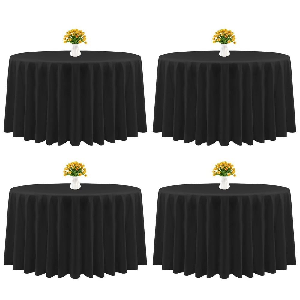 Teruntrue 4 Packs Round Tablecloths 108 Inches Black Polyester Fabric Circula…