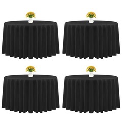 Teruntrue 4 Packs Round Tablecloths 108 Inches Black Polyester Fabric Circula…
