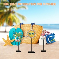 3 Pcs Summer Wooden Tabletop Decor – Flamingo, Palm Tree & Sun Beach Table Ce…