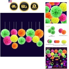 Blacklight Party Decorations – 12 PCS Fluorescent Neon Tissue Paper Pom Poms …