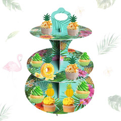 3 Tier Luau Cupcake Stand Hawaiian Themed Party Decorations Tropical Flowers Cup