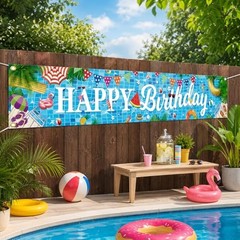 Pool Birthday Party Decorations, Extra Large Size Happy Birthday Pool Party