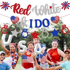 Red White and I Do Banner Independence Day 4 inches by 40 inches, Multi Color