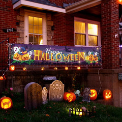 Extra Large Happy Halloween Banner For Outside, 9.8 x 1.6 Ft Fabric Halloween Ba