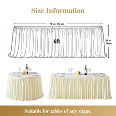 6Ft Champagne Satin Table Skirt for Rectangle or Round Tables, -& Ruffle Plea…