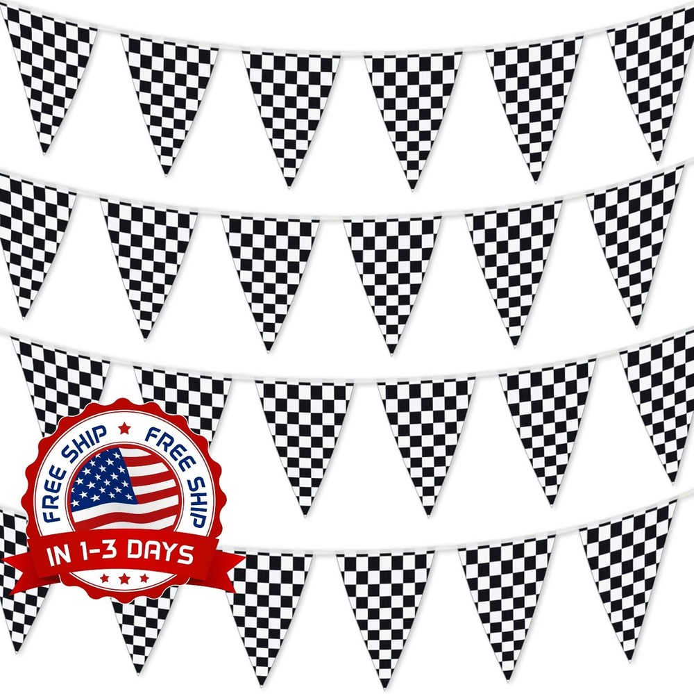 Banderines Triangulares 100Ft Para Decoracion De Fiestas, En Blanco Y Negro NEW.