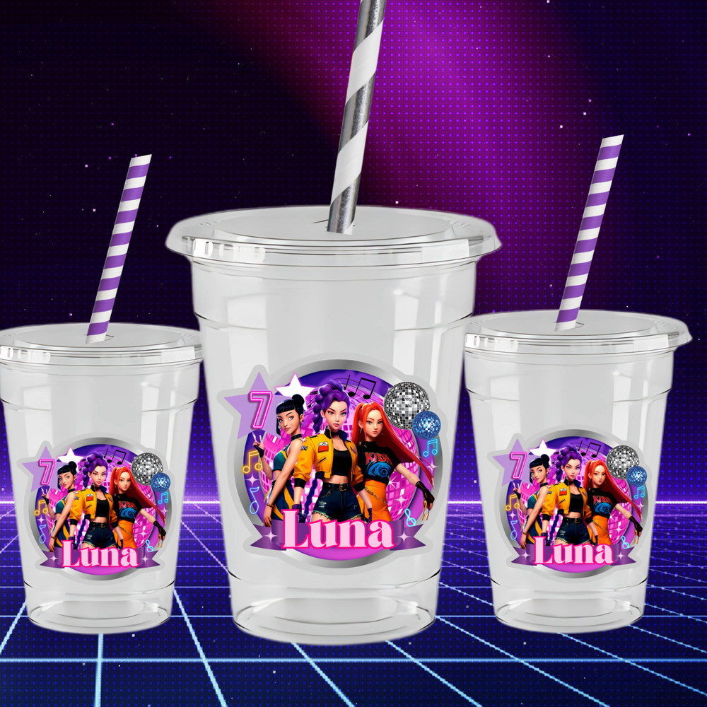 K-Pop Party Cups Personalized 16 oz | Set of 12 Cups with Lids & Paper Straws