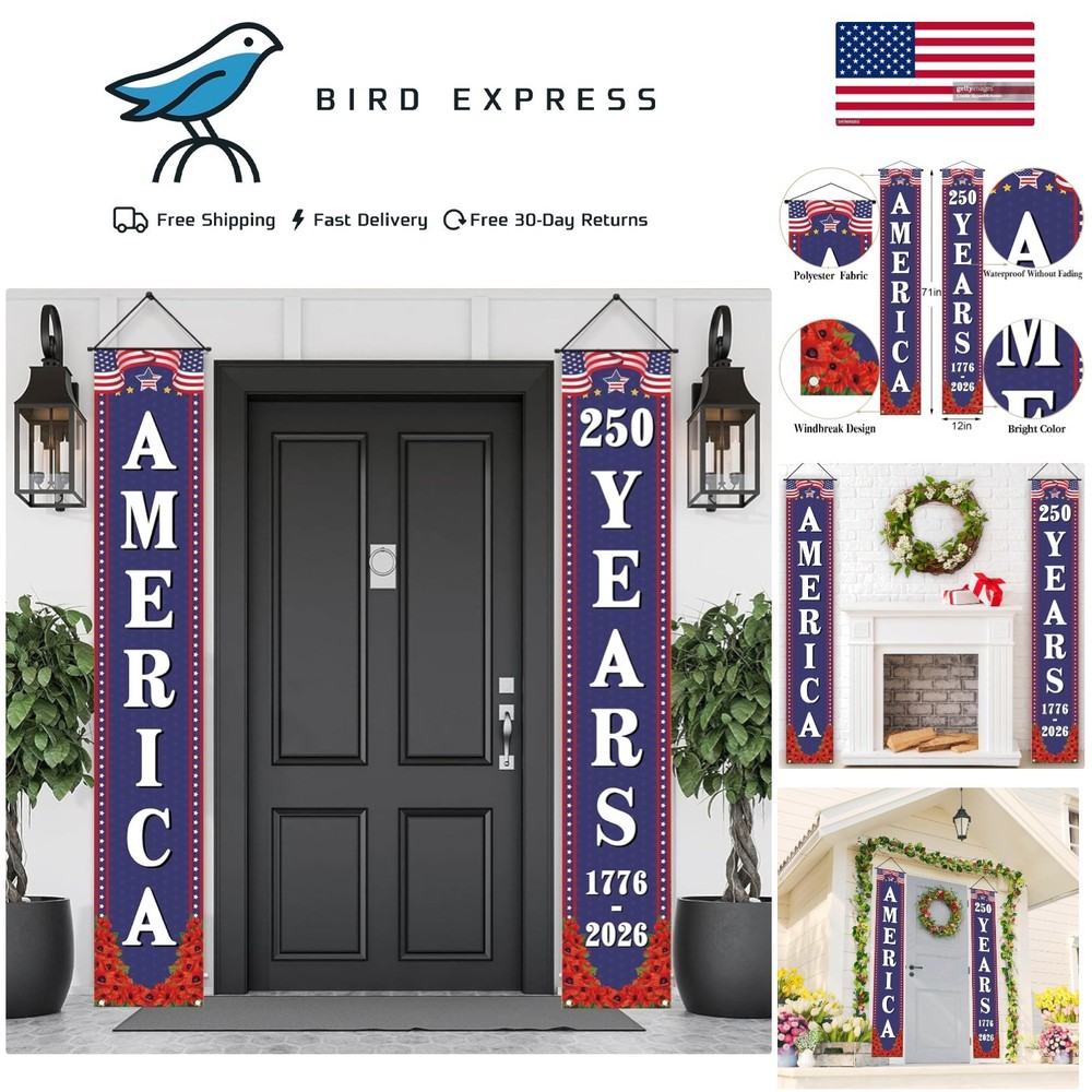 250th Anniversary USA Decorations Outdoor Patriotic Banner Set for Home