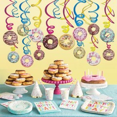 30Ct Donut Hanging Swirl Decorations Cute Party Decor Foil Ceiling Streamers