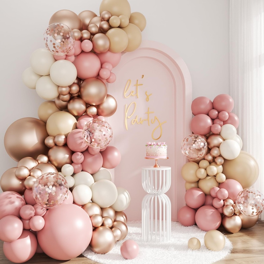 Dusty Pink Balloon Arch Kit, 143Pcs Boho Blush Pink Sand White Nude Rose Gold…