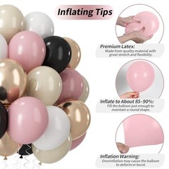 60 PCS Black and Pink Balloons, Retro Dusty Pink Ivory Sand Black Pink White