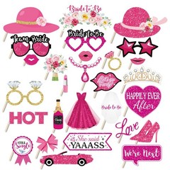 28 PCS Wedding Photo Booth Props Pink Bride To Be Selfie Mrs Party Decor