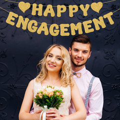 Adecortallk Glitter Happy Engagement Banner Engagement Party Decorations