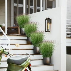 12Pcs Artificial Grass Plants, Faux Shrubs Wheat Grass, 12Pcs, Green Red Tail