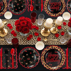 Red Cheetah Print Birthday Party Supplies for 24 Guests – 168 Pieces