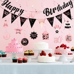 50th Birthday Decorations for Women Rose Gold Happy 50th Banner & Swirls