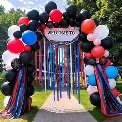 Red Blue Black White Carnival Crepe Paper Party Streamers Rolls 8 Pack Set