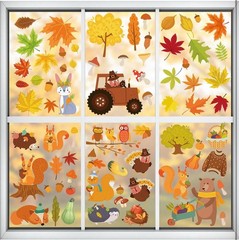 6 Sheets 75pc & 4 Sheets 63pc Fall Window Clinger Stickers Leaves Animal Harvest