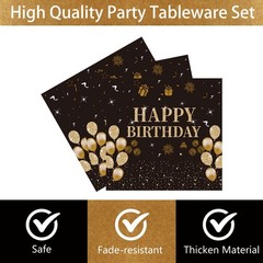 96PCS 50th Birthday Party 9 inches (dinner), 7 (dessert), Black/Gold