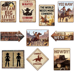 Western Party Decorations, Wild West Cowboy Rodeo Wall Signs Funny Tags for Part