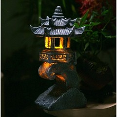 Resin Solar Pagoda Lantern LED Pathway Light for Garden Patio Lawn Outdoor Use