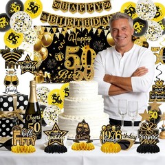 50th Birthday Decorations, Happy Birthday Decorations for Women Men, Black Go…